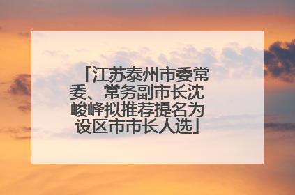江苏泰州市委常委、常务副市长沈峻峰拟推荐提名为设区市市长人选