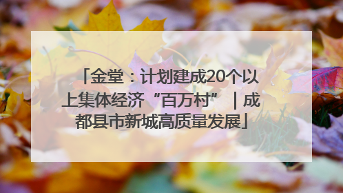 金堂：计划建成20个以上集体经济“百万村”｜成都县市新城高质量发展