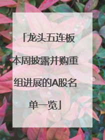 龙头五连板 本周披露并购重组进展的A股名单一览